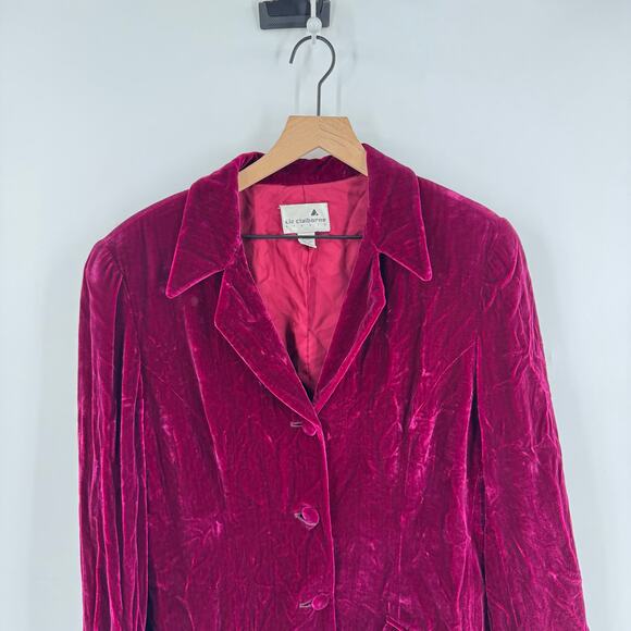 Vintage Liz Claiborne Studio Velvet Blazer Jacket Deep Burgundy Plum Size 12 - Picture 4 of 10